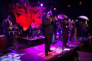 PARK CITY, UT - JANUARY 26: The Michael Foster Project band at the LIFF pre-Mardi Gras Masquerade pararda at Park City Live in Park City. (Photo credit: Miles Mortensen) 