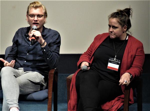 (l to r) Film subject Christiaan Triebert and moderator Claire Wardle, who leads the strategic direction and research for First Draft and is co-founder of Eyewitness Media Hub